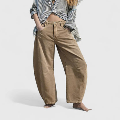 Jeans de Pierna Ancha Sin Esfuerzo para Mujeres con Cintura Alta y Costura Curvada Estilo Relajado y Holgado