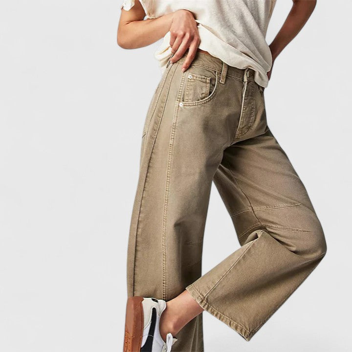 Jeans de Pierna Ancha Sin Esfuerzo para Mujeres con Cintura Alta y Costura Curvada Estilo Relajado y Holgado