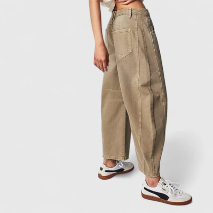 Jeans de Pierna Ancha Sin Esfuerzo para Mujeres con Cintura Alta y Costura Curvada Estilo Relajado y Holgado