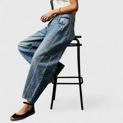 Jeans de Pierna Ancha Sin Esfuerzo para Mujeres con Cintura Alta y Costura Curvada Estilo Relajado y Holgado