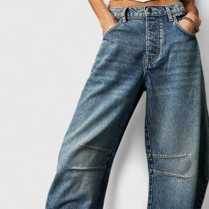 Jeans de Pierna Ancha Sin Esfuerzo para Mujeres con Cintura Alta y Costura Curvada Estilo Relajado y Holgado