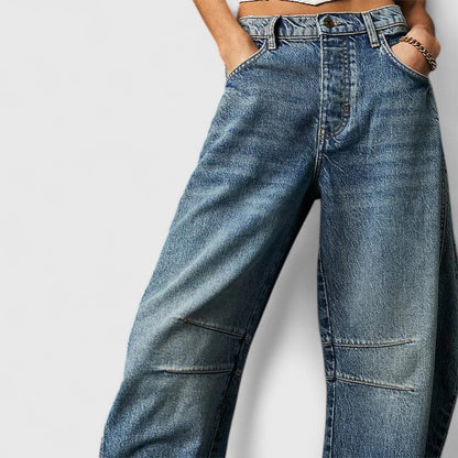 Jeans de Pierna Ancha Sin Esfuerzo para Mujeres con Cintura Alta y Costura Curvada Estilo Relajado y Holgado