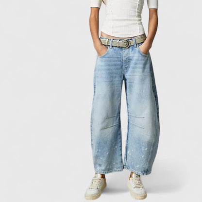 Jeans de Pierna Ancha Sin Esfuerzo para Mujeres con Cintura Alta y Costura Curvada Estilo Relajado y Holgado