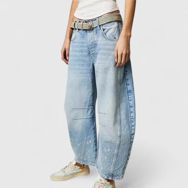 Jeans de Pierna Ancha Sin Esfuerzo para Mujeres con Cintura Alta y Costura Curvada Estilo Relajado y Holgado