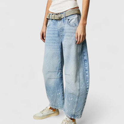Jeans de Pierna Ancha Sin Esfuerzo para Mujeres con Cintura Alta y Costura Curvada Estilo Relajado y Holgado