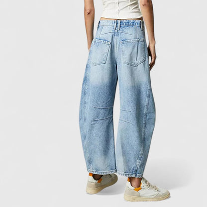 Jeans de Pierna Ancha Sin Esfuerzo para Mujeres con Cintura Alta y Costura Curvada Estilo Relajado y Holgado