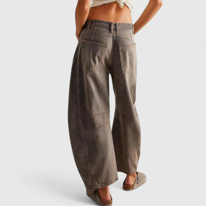 Jeans de Pierna Ancha Sin Esfuerzo para Mujeres con Cintura Alta y Costura Curvada Estilo Relajado y Holgado