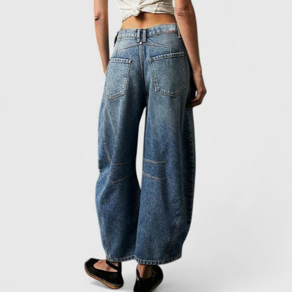 Jeans de Pierna Ancha Sin Esfuerzo para Mujeres con Cintura Alta y Costura Curvada Estilo Relajado y Holgado