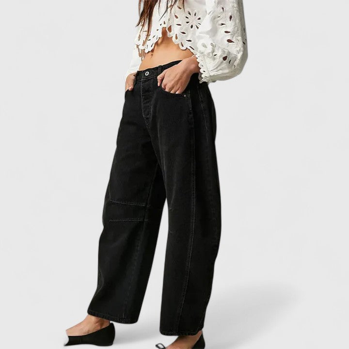 Jeans de Pierna Ancha Sin Esfuerzo para Mujeres con Cintura Alta y Costura Curvada Estilo Relajado y Holgado