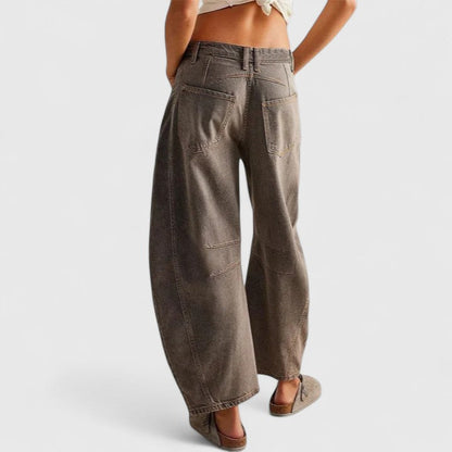 Jeans de Pierna Ancha Sin Esfuerzo para Mujeres con Cintura Alta y Costura Curvada Estilo Relajado y Holgado