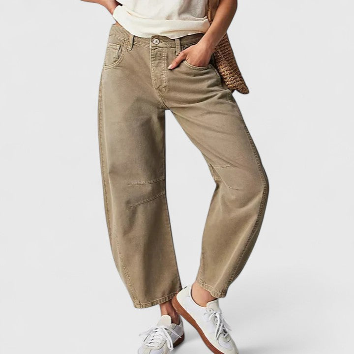 Jeans de Pierna Ancha Sin Esfuerzo para Mujeres con Cintura Alta y Costura Curvada Estilo Relajado y Holgado