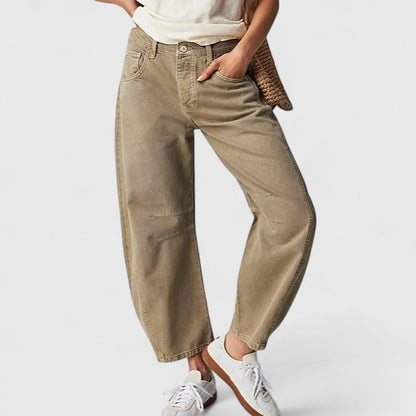 Jeans de Pierna Ancha Sin Esfuerzo para Mujeres con Cintura Alta y Costura Curvada Estilo Relajado y Holgado