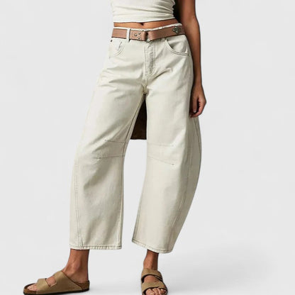 Jeans de Pierna Ancha Sin Esfuerzo para Mujeres con Cintura Alta y Costura Curvada Estilo Relajado y Holgado