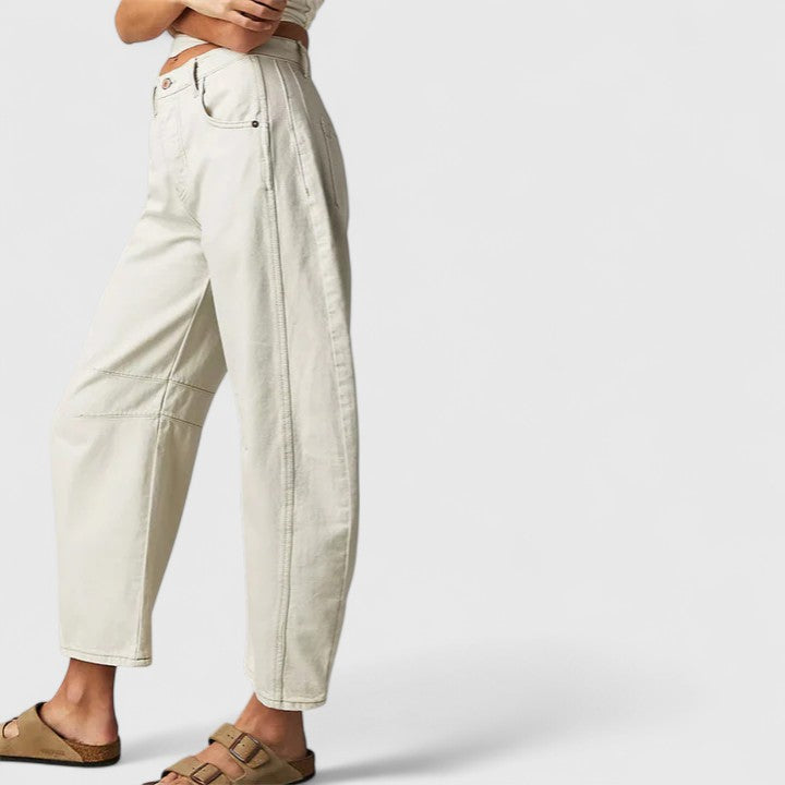 Jeans de Pierna Ancha Sin Esfuerzo para Mujeres con Cintura Alta y Costura Curvada Estilo Relajado y Holgado