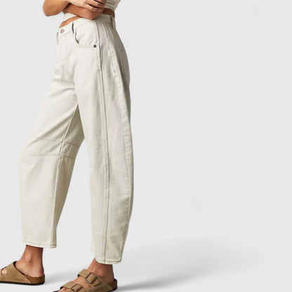 Jeans de Pierna Ancha Sin Esfuerzo para Mujeres con Cintura Alta y Costura Curvada Estilo Relajado y Holgado