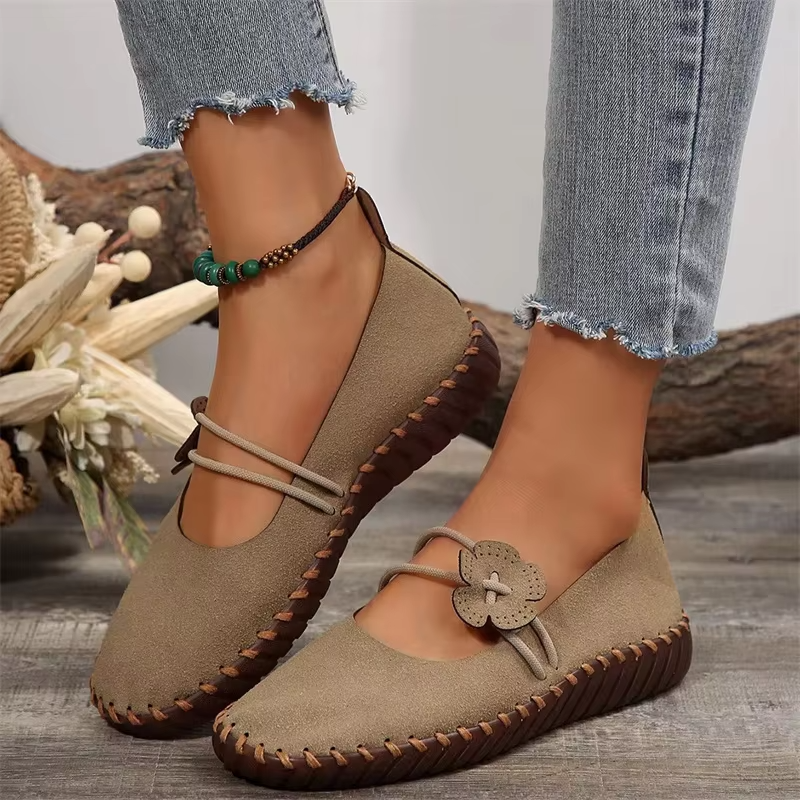 Zapatos Mary Jane cómodos para mujeres con detalle de doble correa y hebilla, estilo plano con suela suave