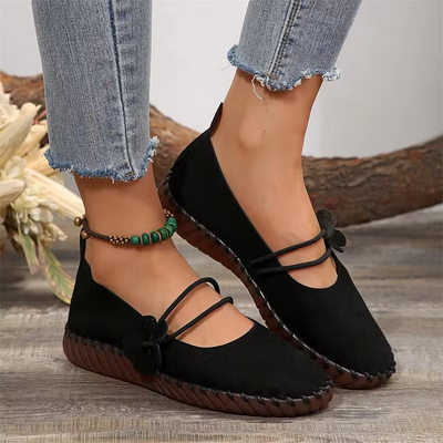 Zapatos Mary Jane cómodos para mujeres con detalle de doble correa y hebilla, estilo plano con suela suave