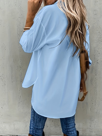 Camisa de Manga Larga de Color Sólido para Mujeres