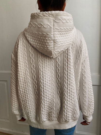 Sudadera de Punto Trenzado Cómoda para Mujeres con Capucha Ajustable de Cordón, Manga Larga, Estilo Relajado y Oversized