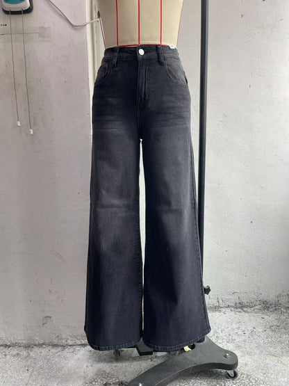 Jeans Anchos Azules de Cintura Alta y Estilo Fluido para Mujeres