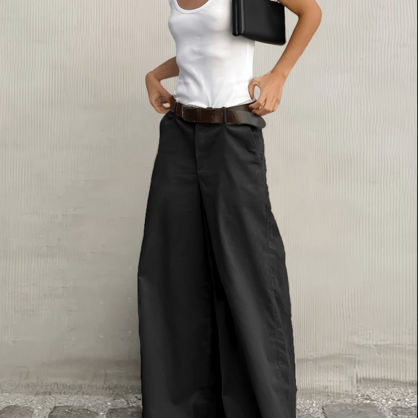 Pantalones Anchos Sin Esfuerzo para Mujeres con Cintura Alta, Botón Frontal, Estilo Casual Relajado