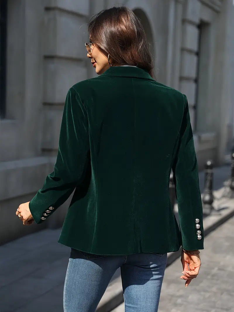 Blazer de Terciopelo Elegante para Mujeres con Solapa, Manga Larga, Botón Único y Estilo Formal