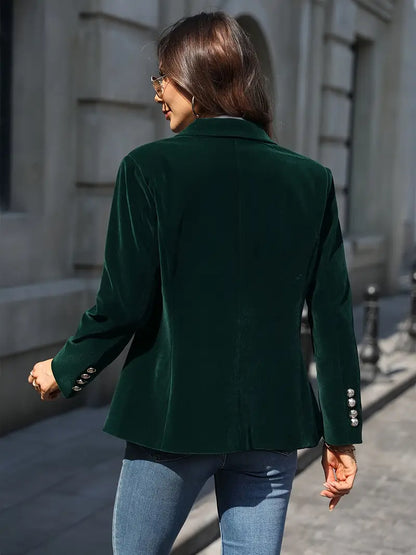Blazer de Terciopelo Elegante para Mujeres con Solapa, Manga Larga, Botón Único y Estilo Formal