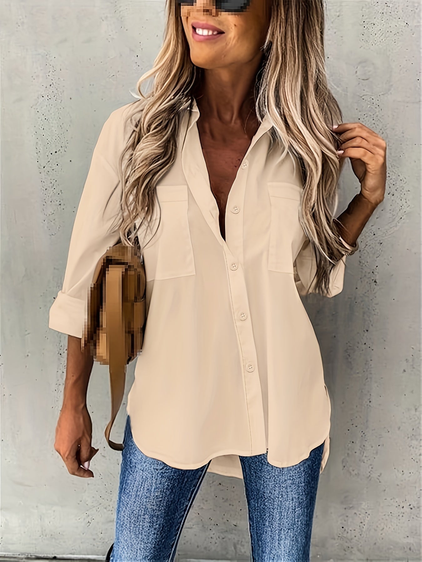 Camisa de Manga Larga de Color Sólido para Mujeres