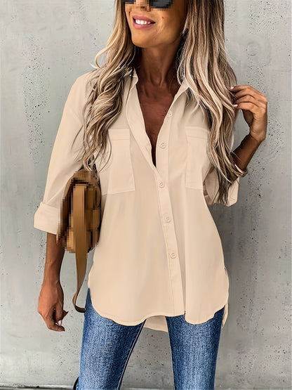 Camisa de Manga Larga de Color Sólido para Mujeres