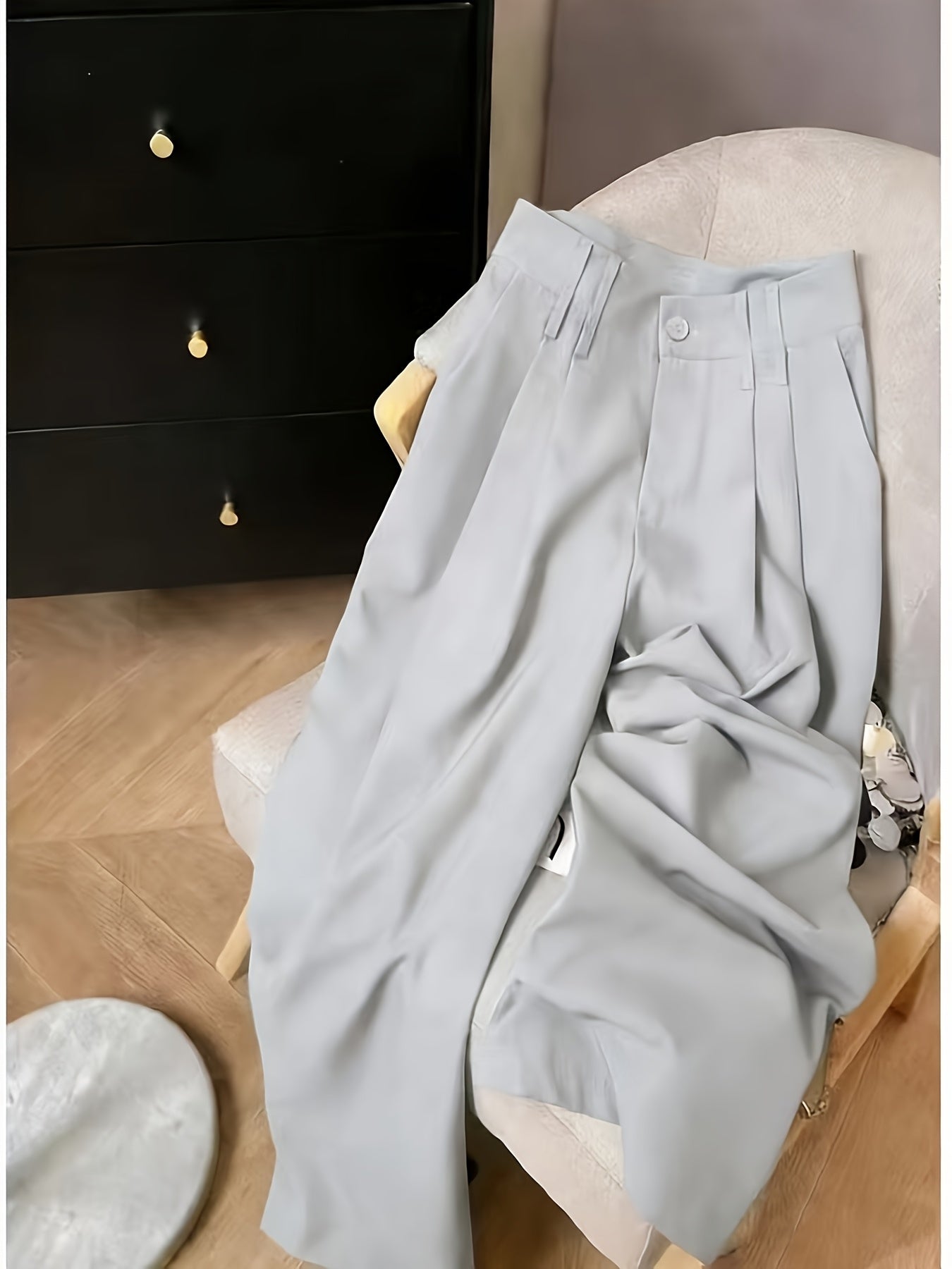 Pantalones Elegantes de Pierna Ancha para Mujeres con Cintura Alta, Frente de Botones y Estilo Plisado