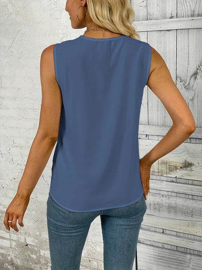 Blusa Sin Esfuerzo para Mujeres con Escote en V, Sin Mangas, Estilo Túnica Draped