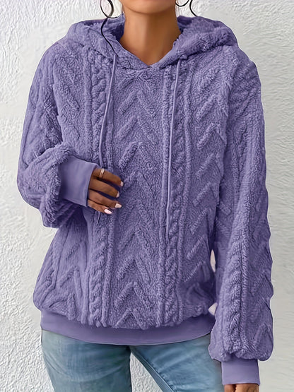 Sudadera de Forro Polar de Punto Trenzado Cómoda para Mujeres con Capucha Ajustable, Manga Larga, Estilo Oversized y Acogedor
