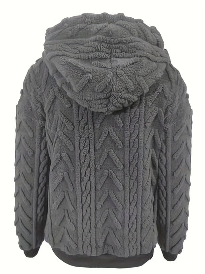 Sudadera de Forro Polar de Punto Trenzado Cómoda para Mujeres con Capucha Ajustable, Manga Larga, Estilo Oversized y Acogedor