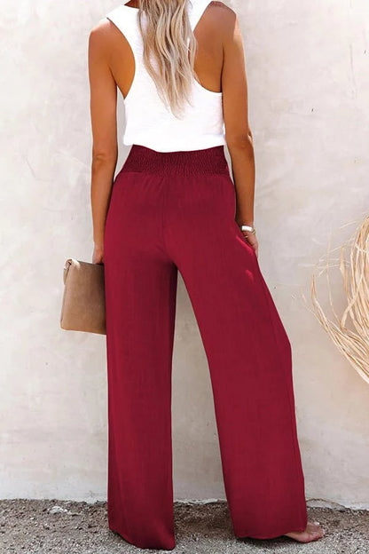 Pantalones de Pierna Ancha Sin Esfuerzo para Mujeres con Cintura Alta, Frontal con Botones y Estilo Relajado