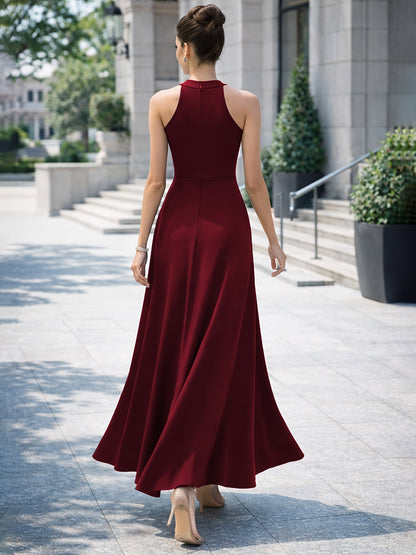Vestido Maxi Elegante para Mujeres con Cuello Alto, Sin Mangas, Con Abertura Alta, Estilo Formal para Invitadas de Bodas