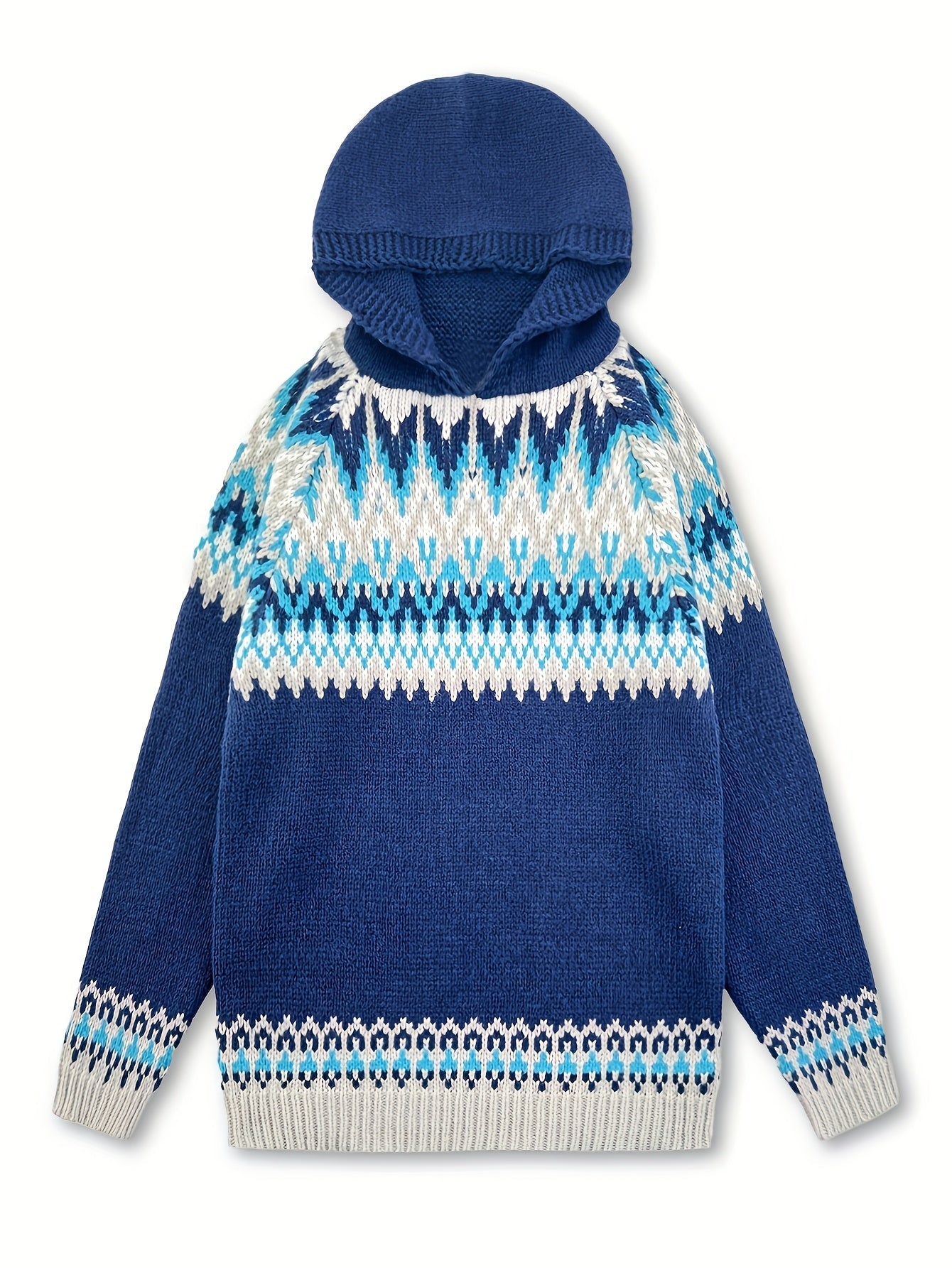Suéter Cómodo Fair Isle para Mujeres con Capucha y Manga Larga Relajada de Estilo Oversized