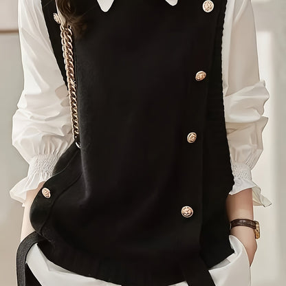 Chaleco de Suéter Cómodo para Mujeres con Cuello Redondo Sin Mangas y Detalle de Botones en Estilo Relajado y Oversized