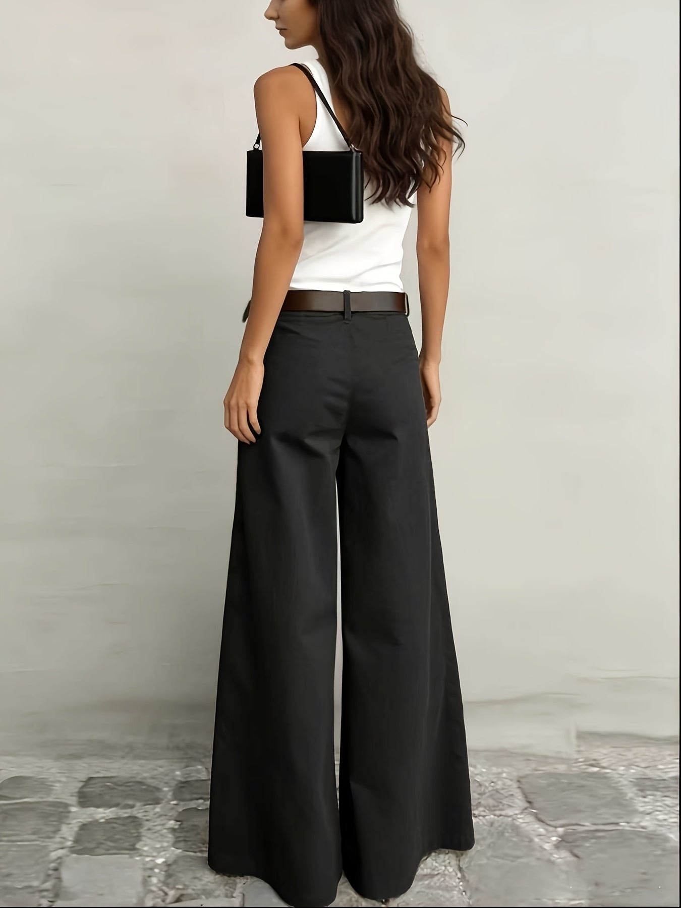 Pantalones Anchos Sin Esfuerzo para Mujeres con Cintura Alta, Botón Frontal, Estilo Casual Relajado