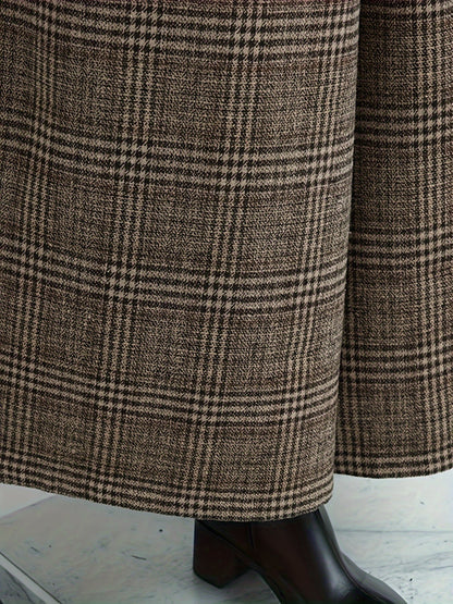 Pantalones Culotte de Cuadros Amplios para Mujer con Cintura Alta Elástica, Estilo Casual Relajado