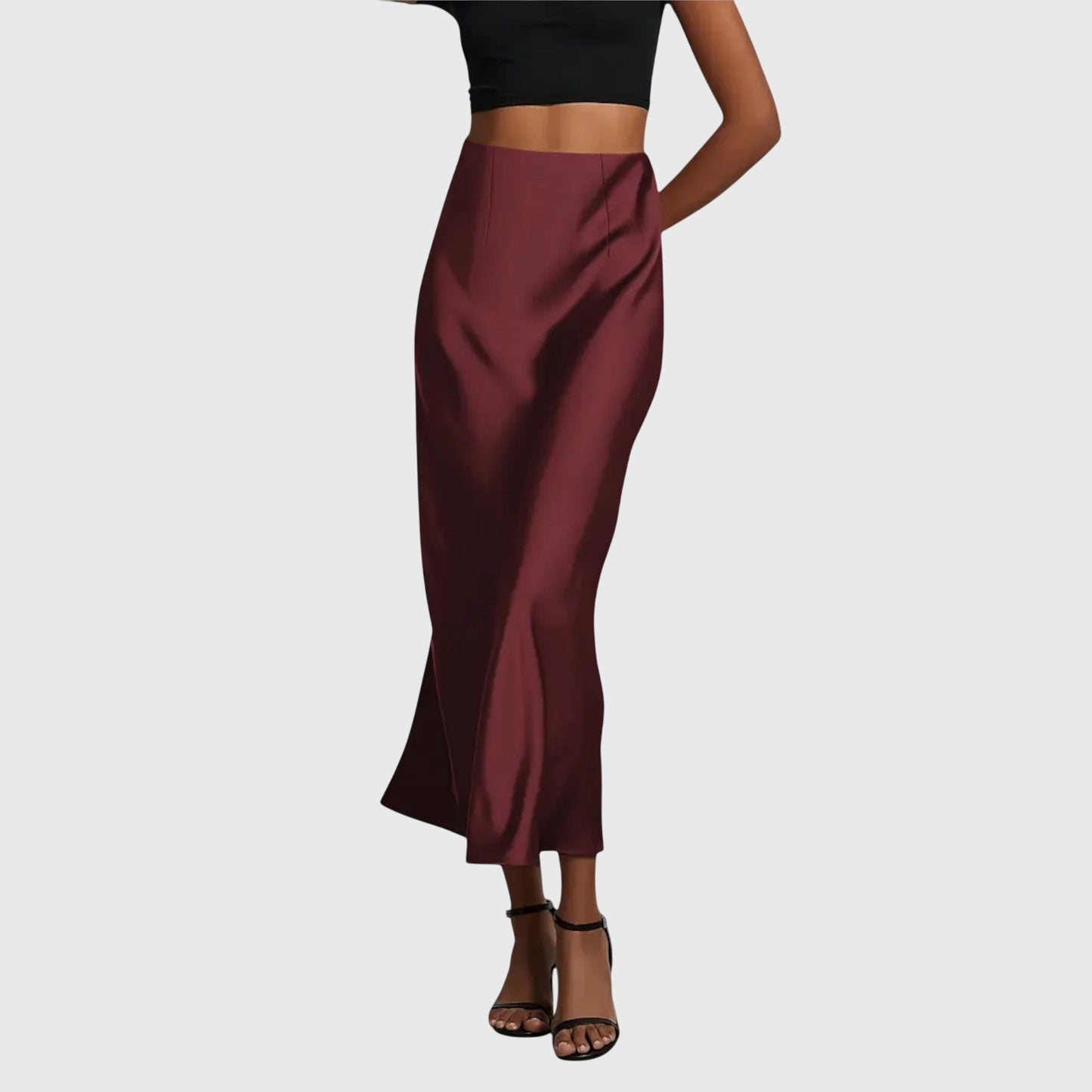 Falda Maxi Elegante para Mujeres con Cintura Alta, Corte en Sesgo de Satén, Ajustada, Estilo Casual para Salir