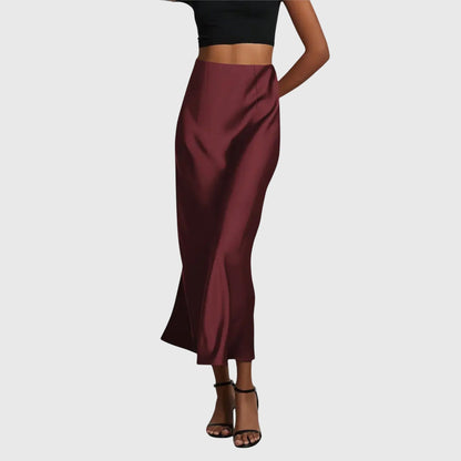 Falda Maxi Elegante para Mujeres con Cintura Alta, Corte en Sesgo de Satén, Ajustada, Estilo Casual para Salir