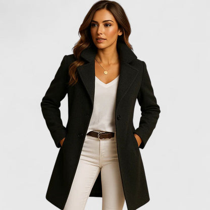 Abrigo de Lana Elegante para Mujeres con Solapa Acanalada de Manga Larga y Estilo Entallado Doble Botonadura