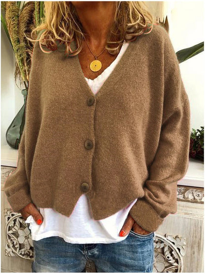 Cárdigan de Punto Cómodo para Mujeres con Cuello en V, Manga Larga, Botones Frontal, Estilo Oversized y Relajado