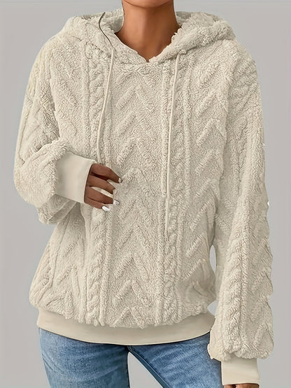 Sudadera de Forro Polar de Punto Trenzado Cómoda para Mujeres con Capucha Ajustable, Manga Larga, Estilo Oversized y Acogedor