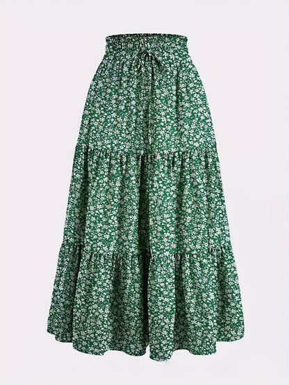 Falda Maxi Con Volantes Sin Esfuerzo para Mujeres con Cintura Paperbag y Cordón, Estilo Bohemio