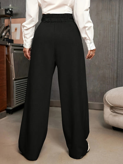 Pantalones de Pierna Ancha Plisados para Mujer con Cintura Alta y Cierre Frontal de Botón, Estilo Relajado y Elegante