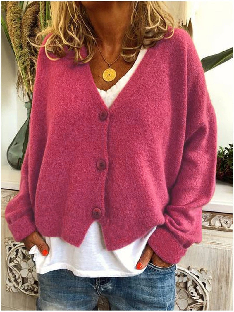 Cárdigan de Punto Cómodo para Mujeres con Cuello en V, Manga Larga, Botones Frontal, Estilo Oversized y Relajado