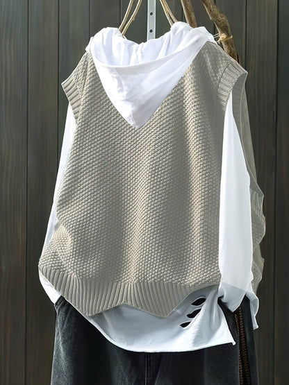 Chaleco de Suéter de Punto Grueso Cómodo para Mujeres con Cuello Redondo Sin Mangas Estilo Relajado y Oversized
