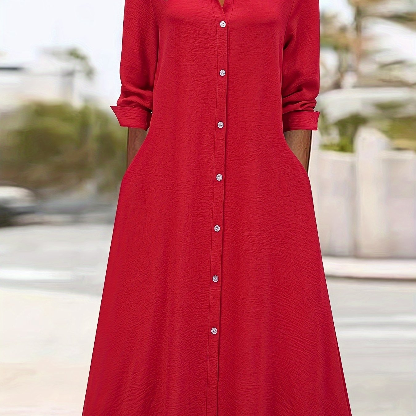 Vestido Camisa Elegante de Botones Frontal para Mujeres con Cuello y Manga Larga Estilo A Linea Fluyente