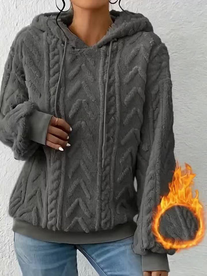 Sudadera de Forro Polar de Punto Trenzado Cómoda para Mujeres con Capucha Ajustable, Manga Larga, Estilo Oversized y Acogedor